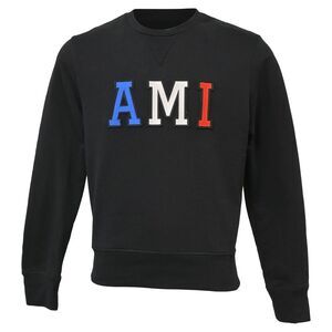 Ami Logo Patch Crewneck Sweater in Black Cotton
